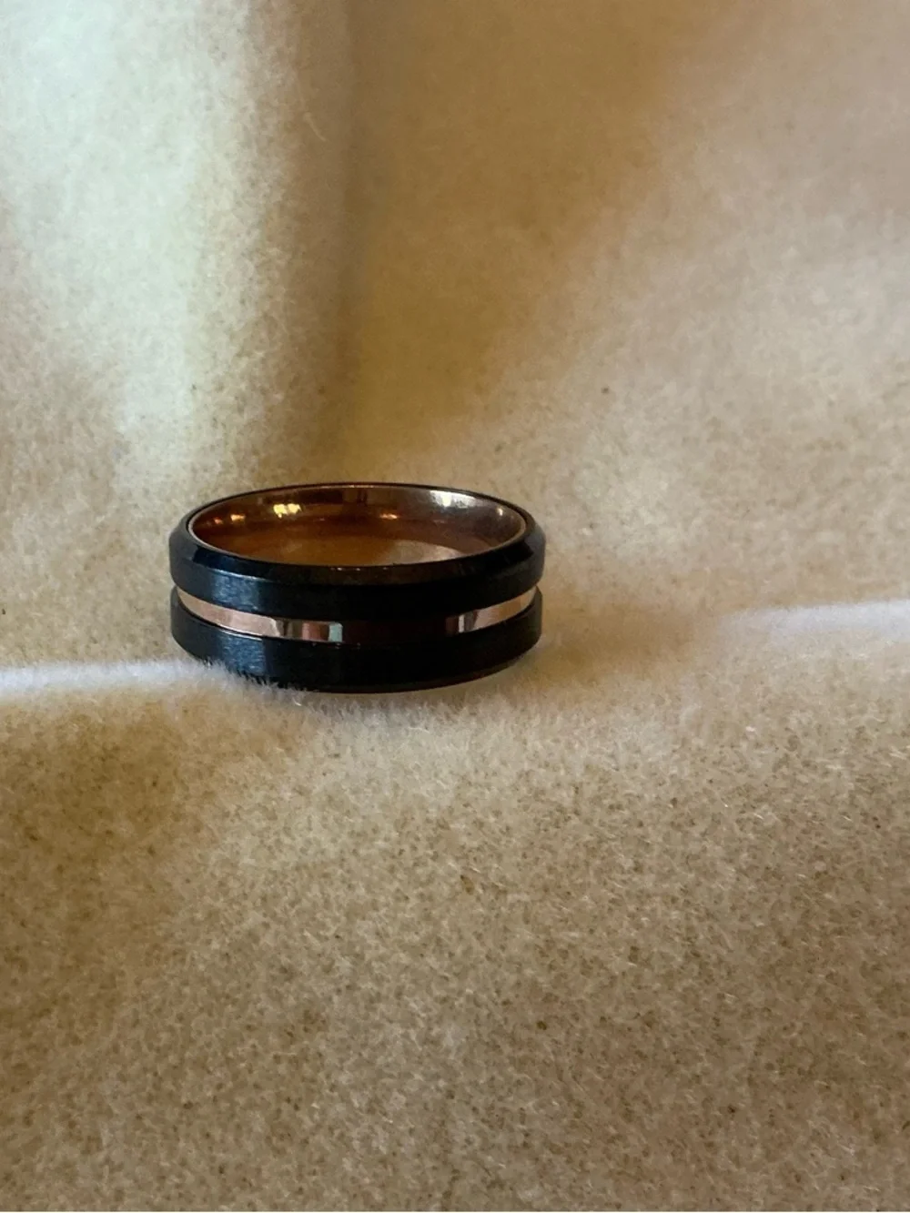 Men's Black and Rose Gold Accent Tungsten Ring - Minimal Band, size 11